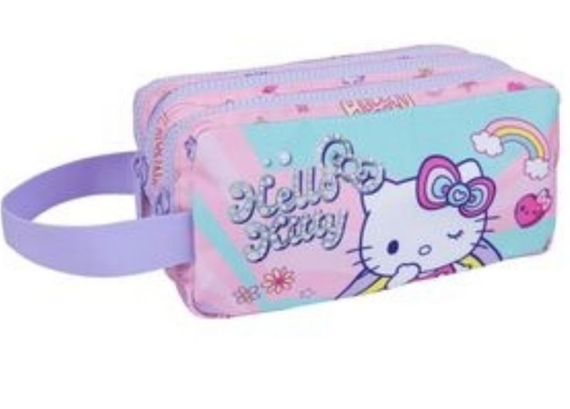 ESTUCHE TRIPLE HELLO KITTY COOLPACK PORTATODO TRES CREMALLERAS SANRIO