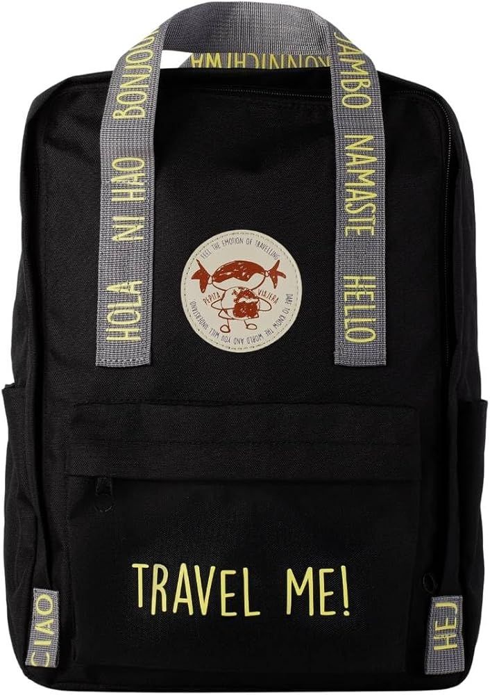 MOCHILA VIAJERA SALUDOS DEL MUNDO INGLÉS PEPITA VIAJERA NEGRA 