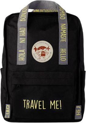 MOCHILA VIAJERA SALUDOS DEL MUNDO INGLÉS PEPITA VIAJERA NEGRA 