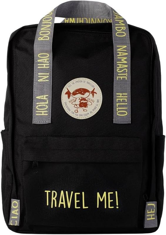 MOCHILA VIAJERA SALUDOS DEL MUNDO INGLÉS PEPITA VIAJERA NEGRA 