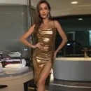 Halter Slit Shiny Party Sexy Midi Dress
