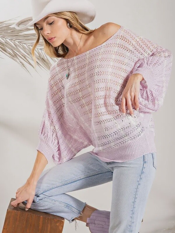 Stripe Over Open Pattern Sweater Top