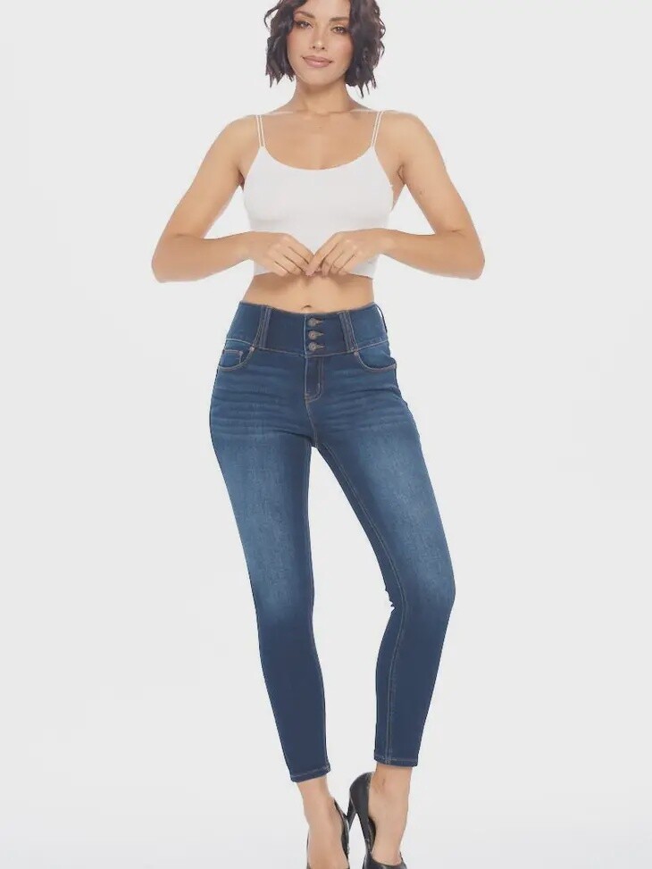 High-rise push up style ankle skinny