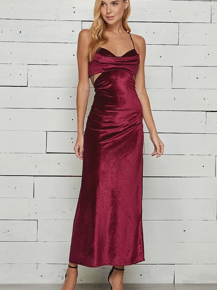 Velvet Cut Out Open Back Dress