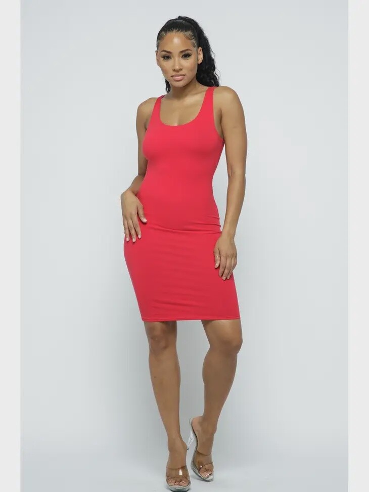 Solid Colored Tank Dress with a U back
