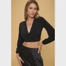 V neck Long Sleeve Crop Top