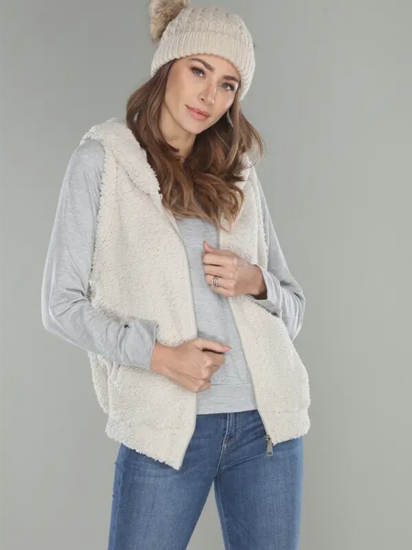 Natural Teddy Fleece Zip Up Vest