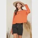 Back Ruched Crew Neck Hacci Box Top  BAKE RUST