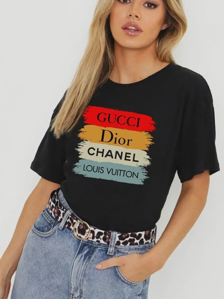 Fashion Brands Sign Letter Graphic Women Top