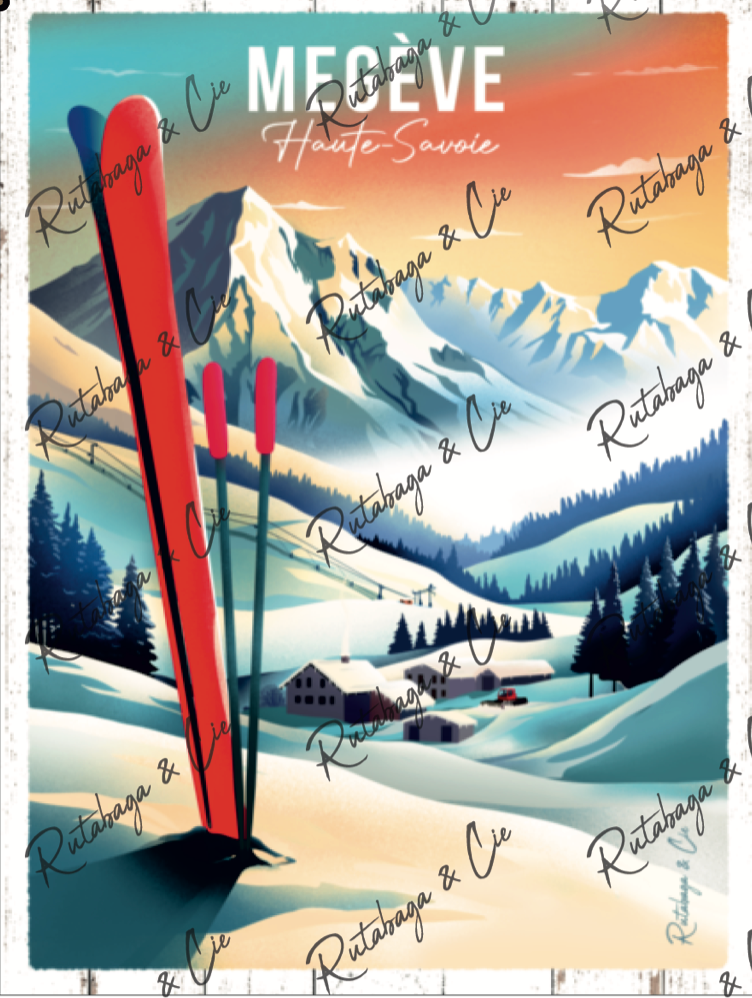 Tableau bois Peuf Ski Rouge