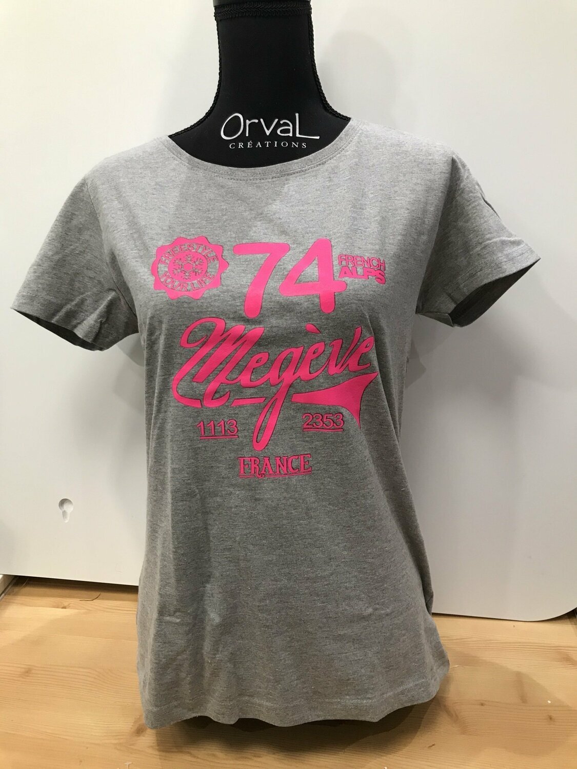 Tee-shirt enfant Megève "Fluo 74"gris