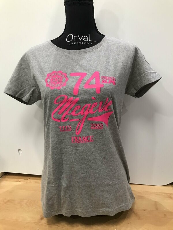 Tee-shirt enfant Megève "Fluo 74"gris