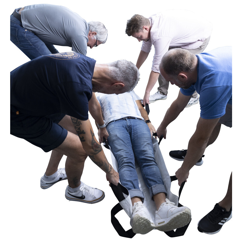 Carry sheets and fold up stretcher.