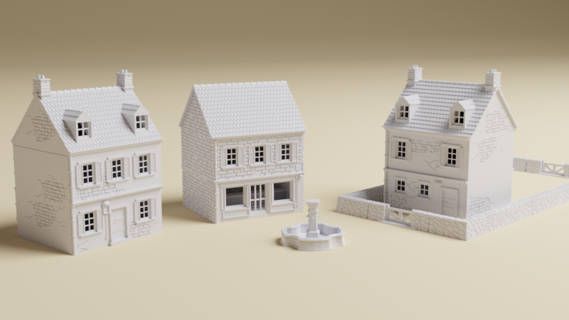 Normandy Village Bundle | 15mm, 20mm, or 28mm Scale | 3D Printed WWII tabletop wargaming terrain | Bolt Action, WW2 miniatures