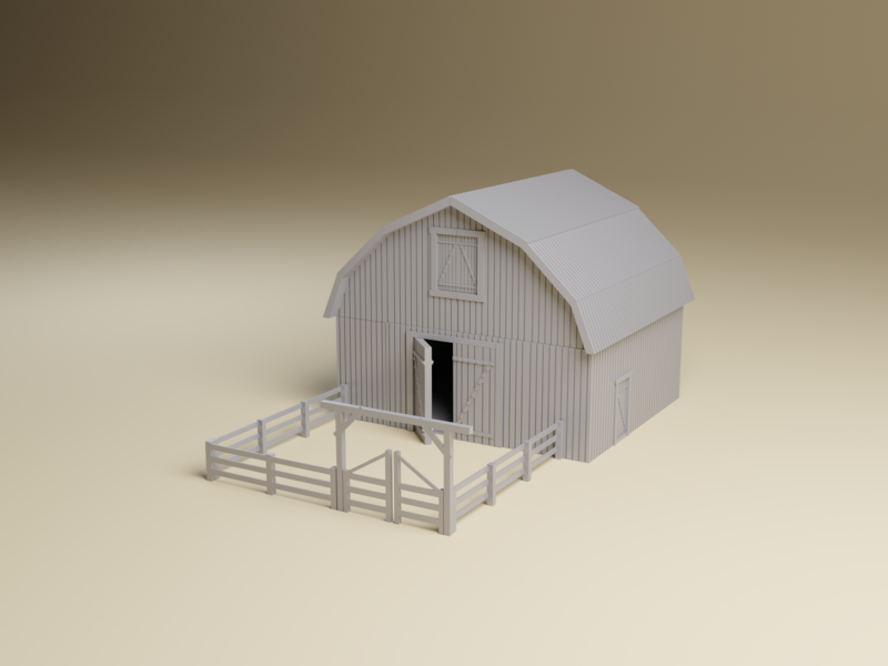 Wild West Barn and Corral set 3d printed for 28mm / 32mm miniature tabletop wargaming.