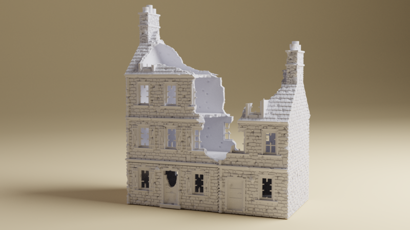 Destroyed Sainte-Marie-du-Mont Double House Set | 3D Printed WWII tabletop wargaming terrain