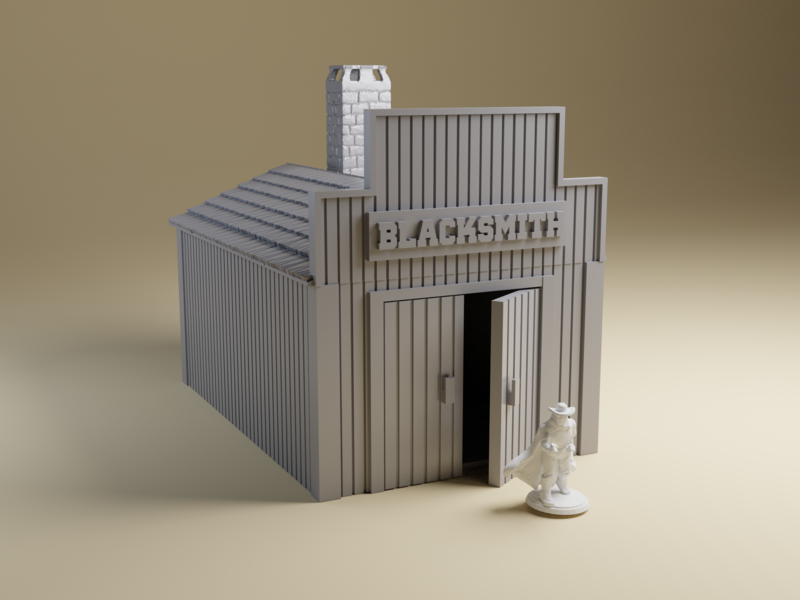 3d Printed Old West Blacksmith building for 28mm /32mm miniature tabletop wargaming with Dead Man&#39;s Hand, What a Cowboy, Gunfighters Ball