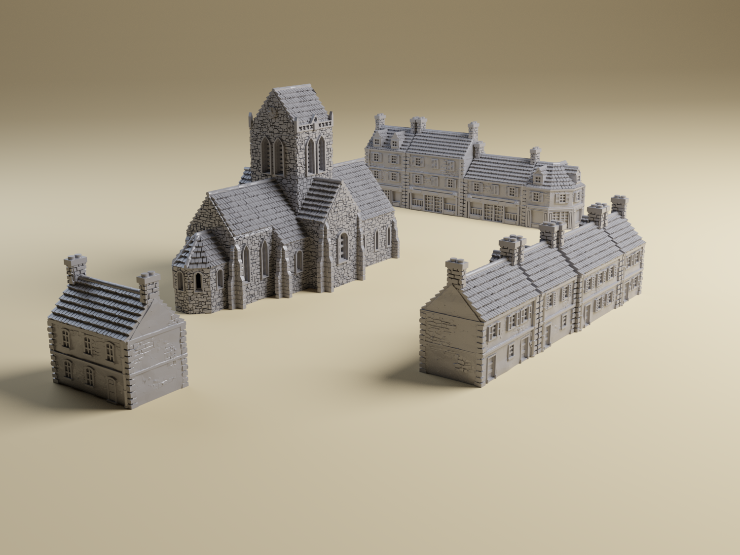 6mm Sainte-Mère-Église town square bundle | 3D Printed WWII tabletop wargaming terrain| 1:285 Scale