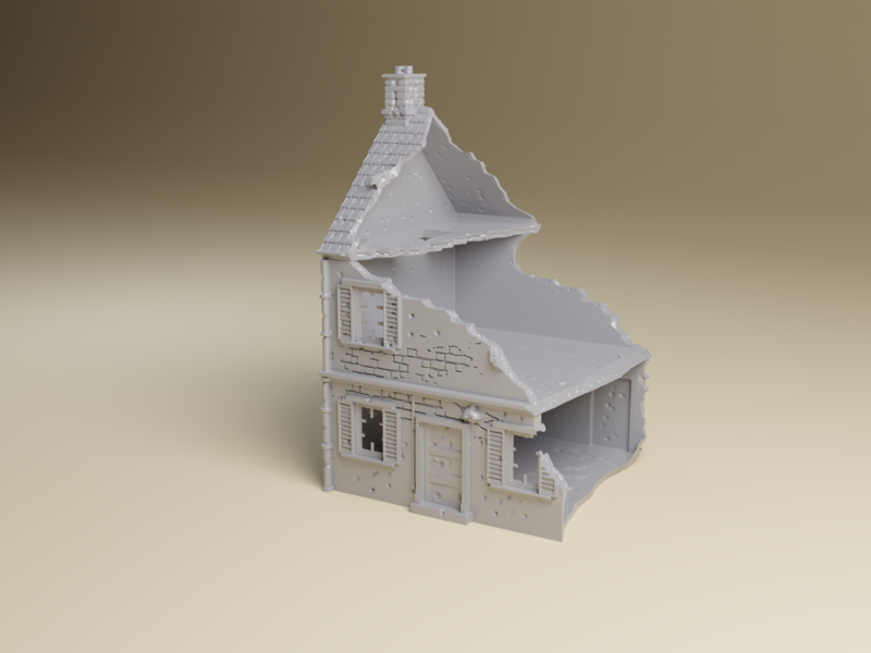 Destroyed Normandy House #5 | 15mm, 20mm or 28mm Scale  3D Printed WWII tabletop wargaming terrain - Bolt Action, Flames of War, WW2 Game