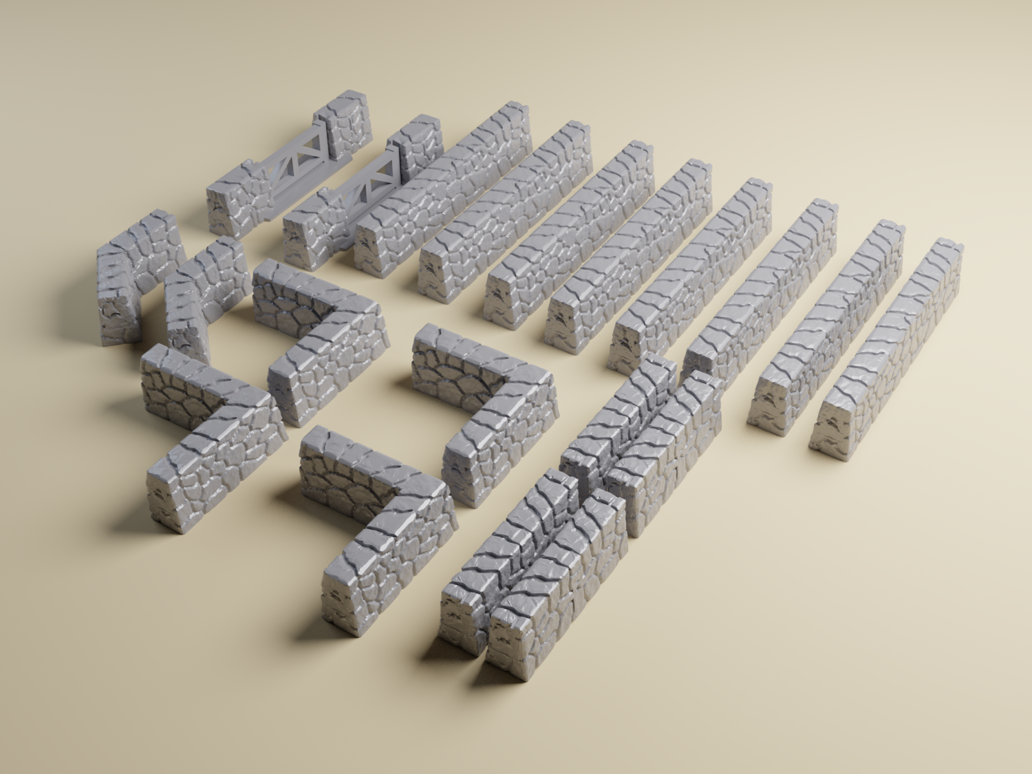 Stone Wall Set | 3D Printed Terrain for 28mm, 20mm, 1:87, 15mm or 10mm Tabletop Miniature Wargaming and Dioramas