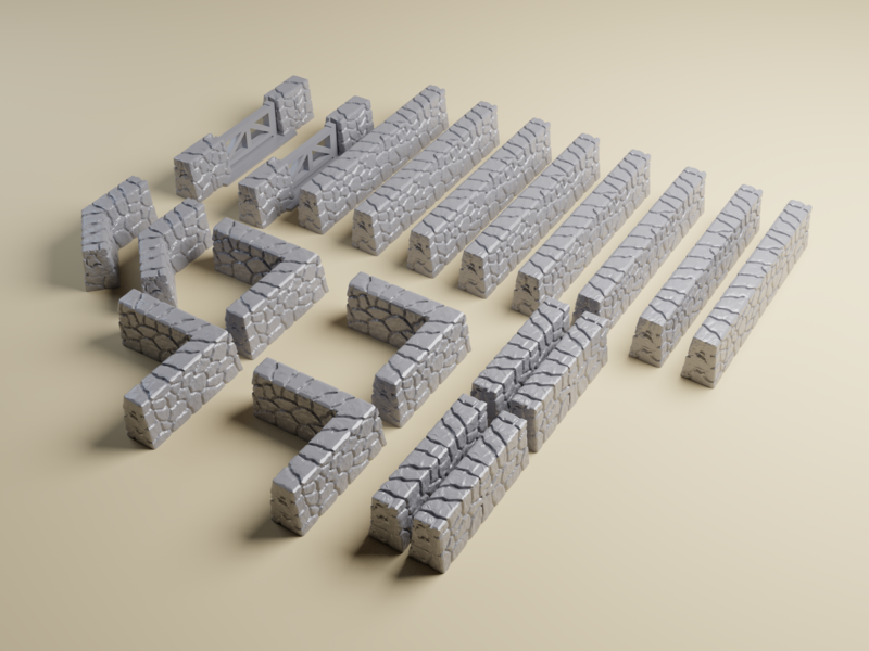 Stone Wall Set | 3D Printed Terrain for 28mm, 20mm, 1:87, 15mm or 10mm Tabletop Miniature Wargaming and Dioramas