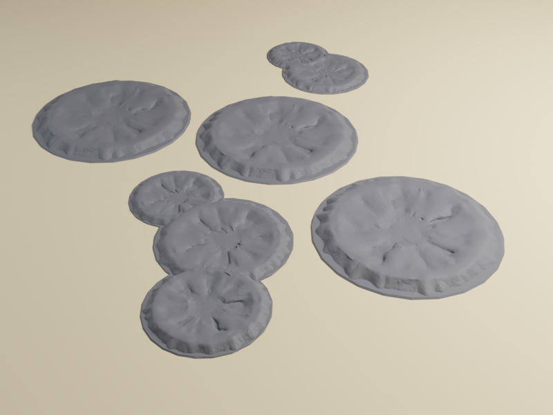 Crater Set - Low Profile 3D Printed Scatter Terrain for Tabletop Gaming and Dioramas 28mm, 20mm, HO, 15mm Wargaming Terrain
