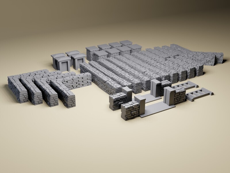 Low Town Wall Set | 3D Printed Scatter Terrain for Tabletop Gaming, RPG and Dioramas | WWII, D&amp;D Wargaming Terrain 28mm, 20mm, HO and 15mm