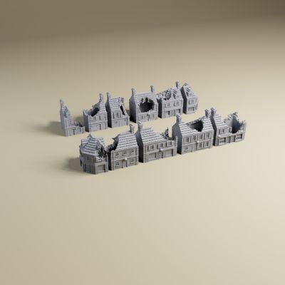 6mm Destroyed Normandy Town | 1:285 scale 3D Printed WWII miniature tabletop wargaming terrain - GHQ, O-Group, Battletech