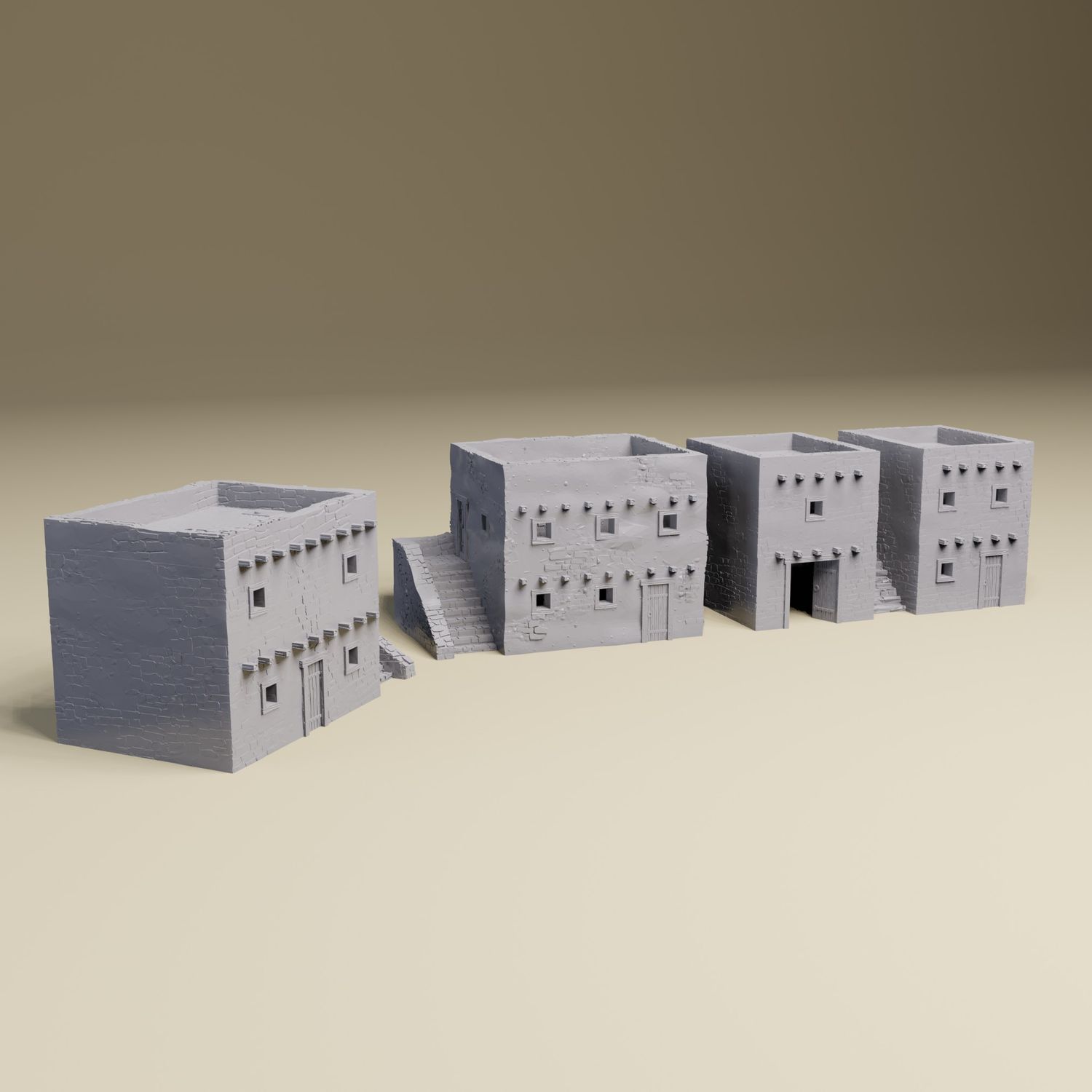 North Africa House Combo 2 - 3D Printed WWII tabletop wargaming terrain Bolt Action, Flames of War, Chain of Command | 28mm, 20mm,15mm Scale
