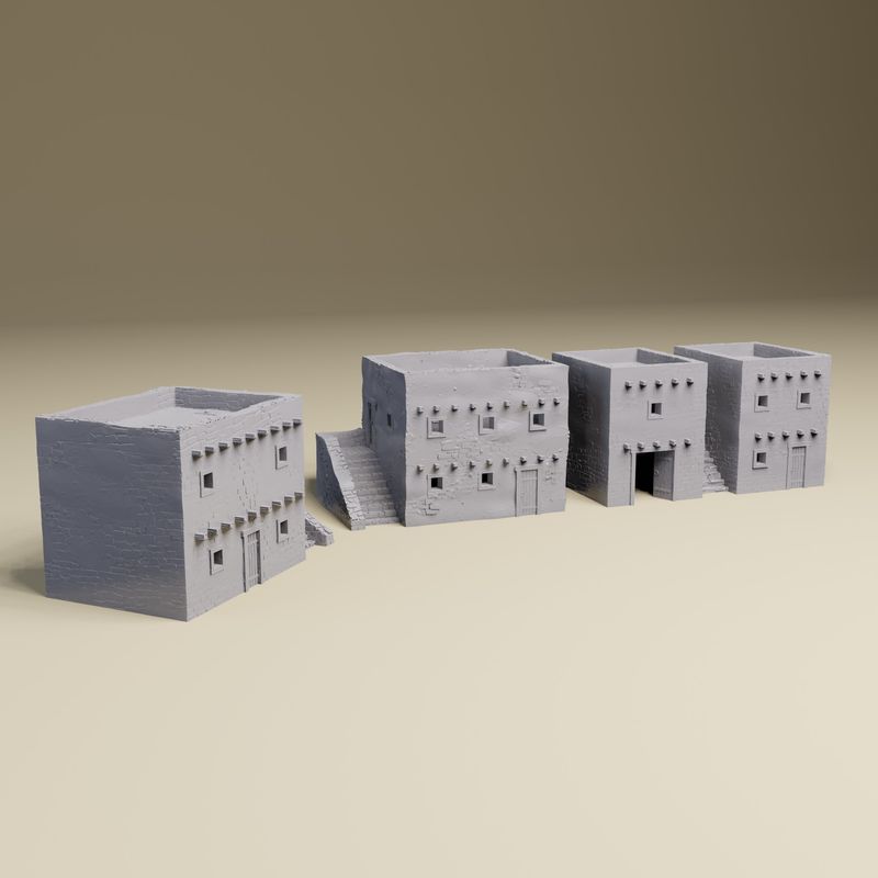 North Africa House Combo 2 - 3D Printed WWII tabletop wargaming terrain Bolt Action, Flames of War, Chain of Command | 28mm, 20mm,15mm Scale