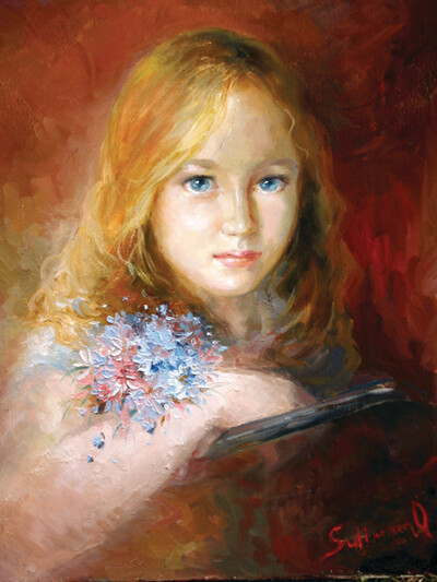 Ann with Blue Flowers