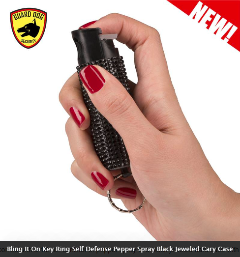 Bling It On Key Ring Self Defense Pepper Spray Black Jeweled Carry Case