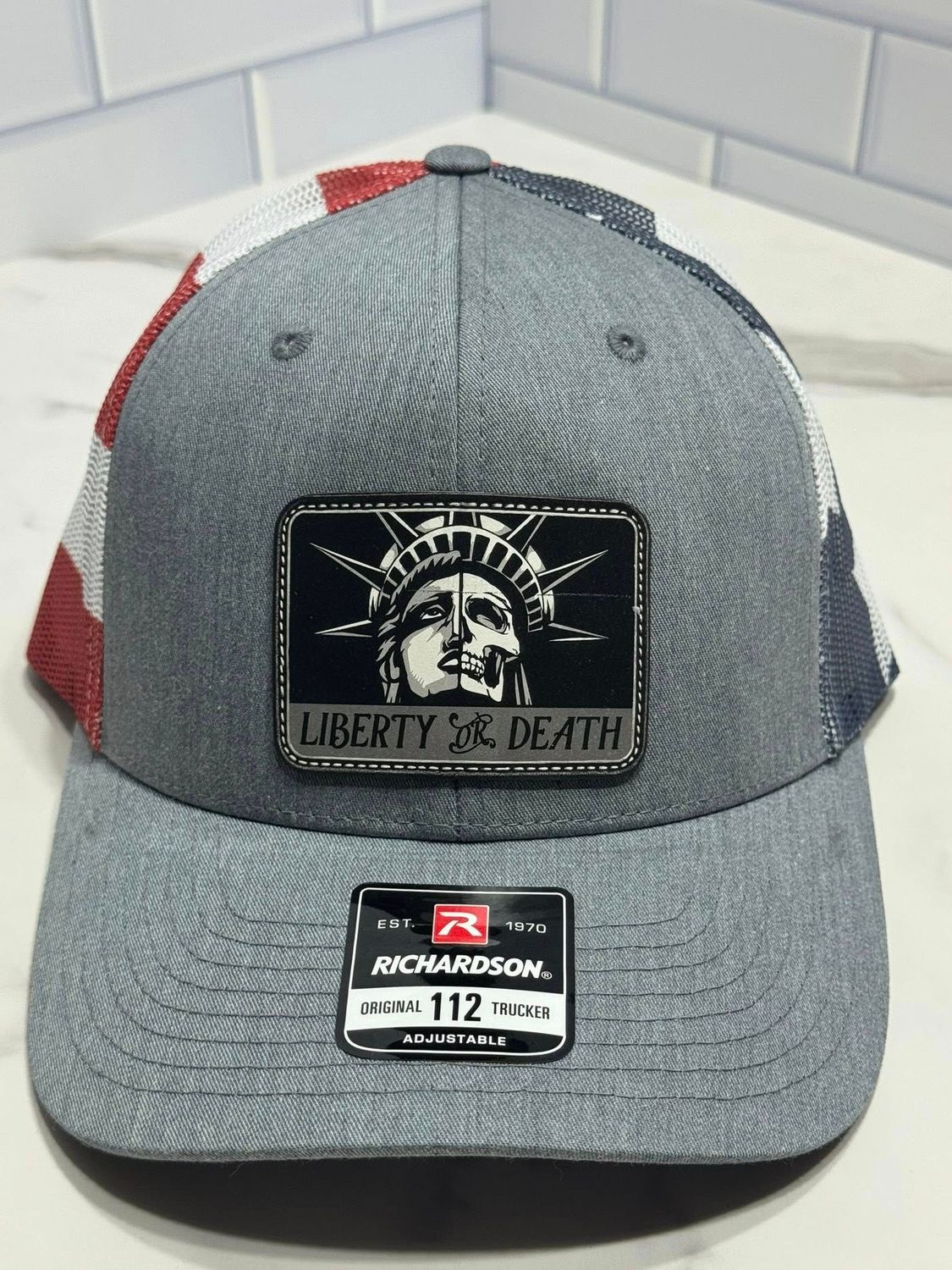 Liberty or Death Lt Grey/Stars and Stripes Mesh