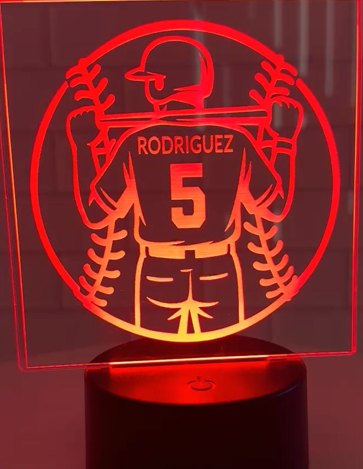 Custom Laser Engraved Baseball -  16 color/4 mode LED Night Light