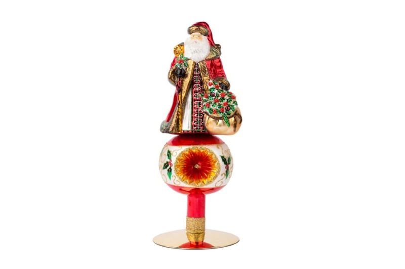 Kerstpiek: Kerstman met kerstrozen incl. standaard