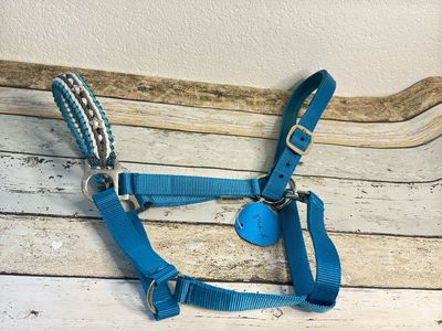 Halfter Größe „X-Full“ – Handgefertigtes Nasenteil im Muster „Luna Wide“ mit reflektierendem Paracord und Sternen, gepolstertes Genickstück, Einzelstück
