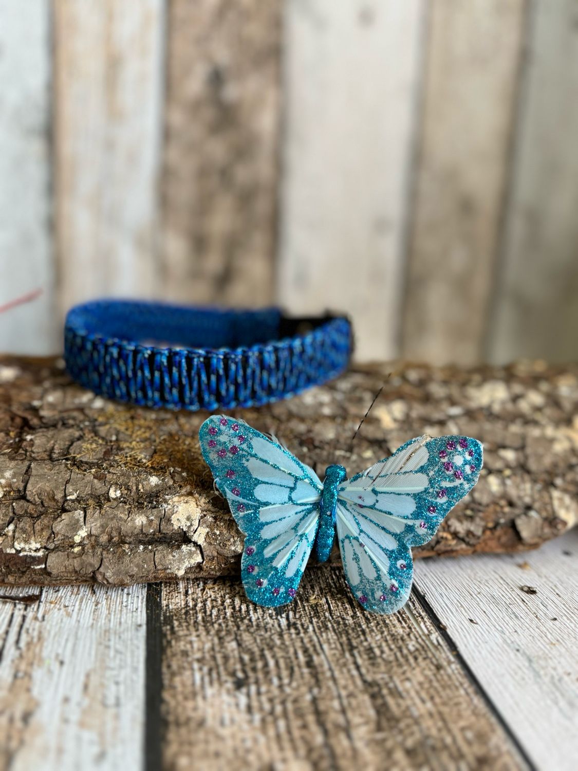 Sofortkauf- Halsband „Blue Camo“ - Biothane mit Paracord - schwarz- blau- verstellbar - Made in Germany 