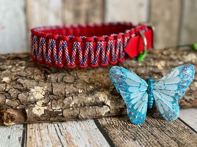 Halsband „American Stripes“ - handmade - rot/blau/weiss- Biothane - Made in Germany 