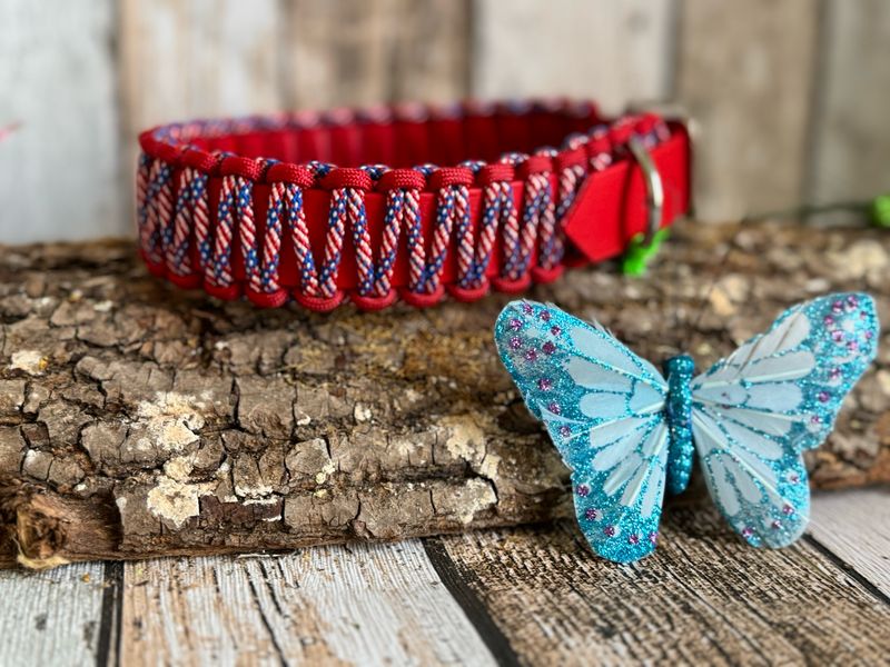 Halsband „American Stripes“ - handmade - rot/blau/weiss- Biothane - Made in Germany Halsband „American Stripes“ - handmade - rot/blau/weiss- Biothane - Made in Germany