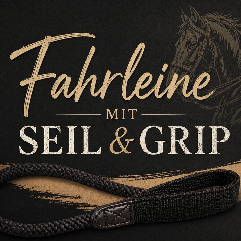 Einspänner / Fahrleine mit Seil-Vorderteil &amp; Grip-Handstück – rutschfest, individuell &amp; optional mit Handschlaufen | KumiHorse