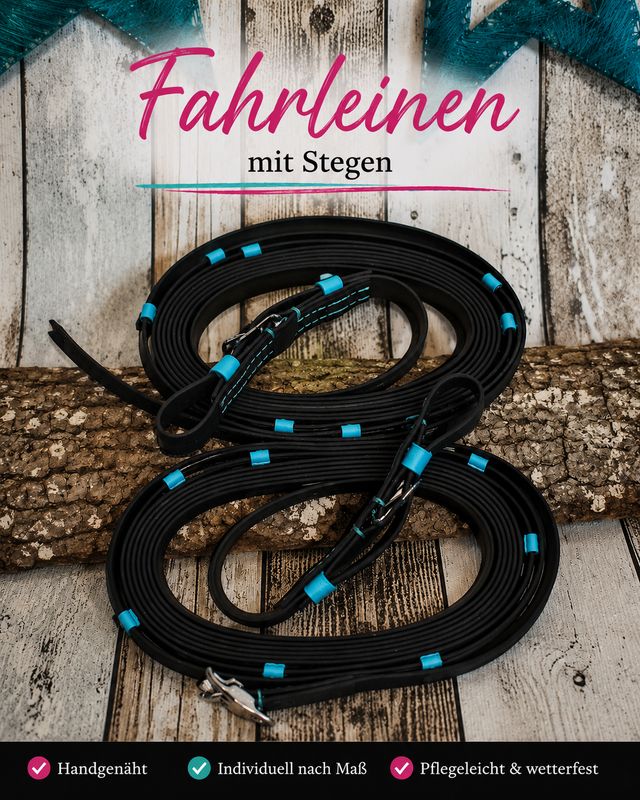 ** Handgenähte KumiHorse Premium Fahrleine für Einspänner/stege
