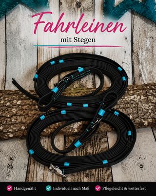 ** Handgenähte KumiHorse Premium Fahrleine für Einspänner/stege