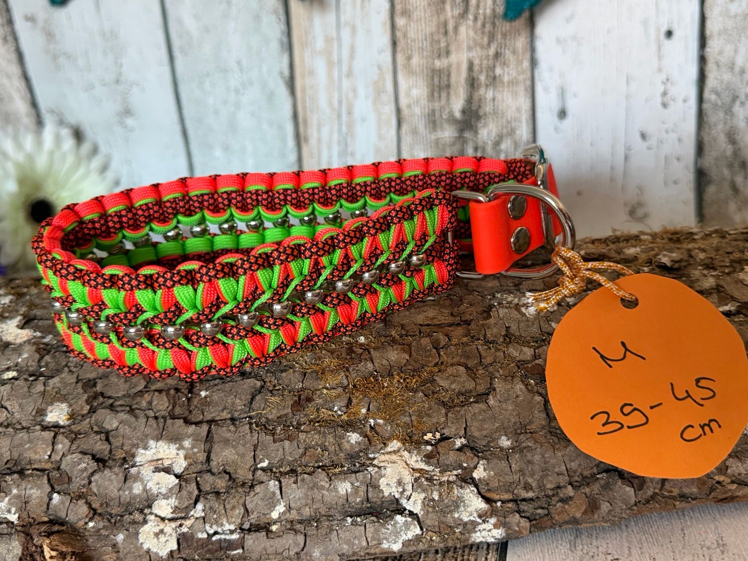 Halsband „Helmy“ - Neon grün/Neon Orange 