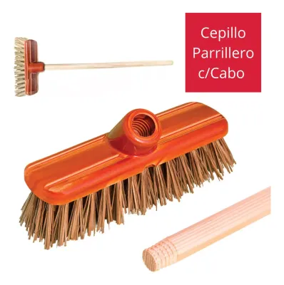 Cepillo Limpia parrilla fibra natural con cabo x 1 u