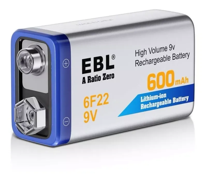 Bateria Recargables EBL 9 V, 600 mAh, Ion Litio