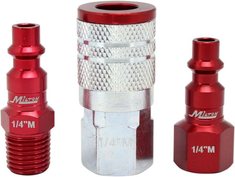 Kit de acoplador y tapón ColorFit marca Milton (estilo M, rojo), 1/4&quot; NPT (3 piezas)