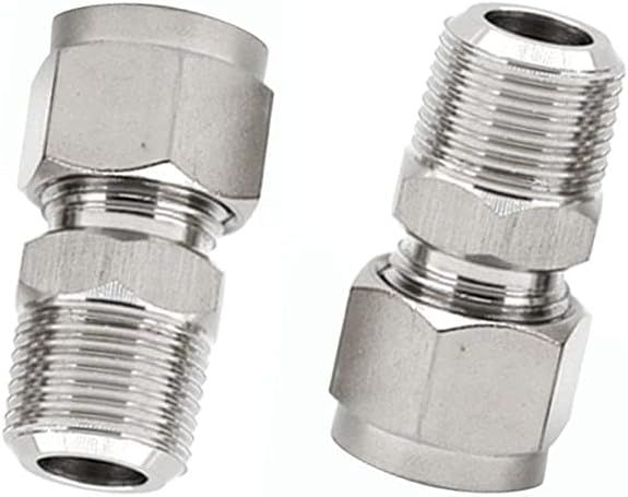 Conector adaptador fitting recto de tubo de compresión de acero inoxidable 304 con casquillos dobles OD x NPT macho, paquete de 2 (1/4&quot; OD x 1/4&quot; NPT macho)