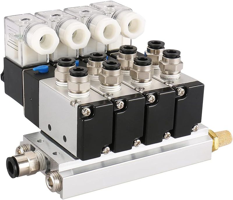 Kit de 4 electrovalvulas 24 VDC 5/2 con base y accesorios