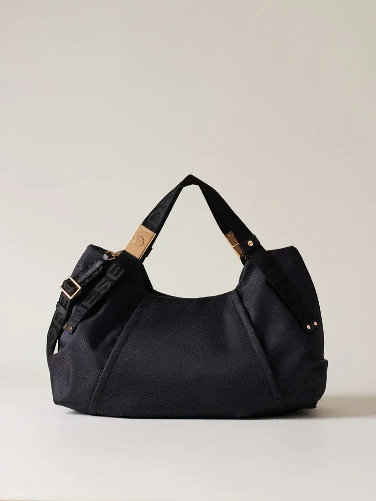 BORBONESE FOLD BAULETTO MEDIUM, COLORE: NERO