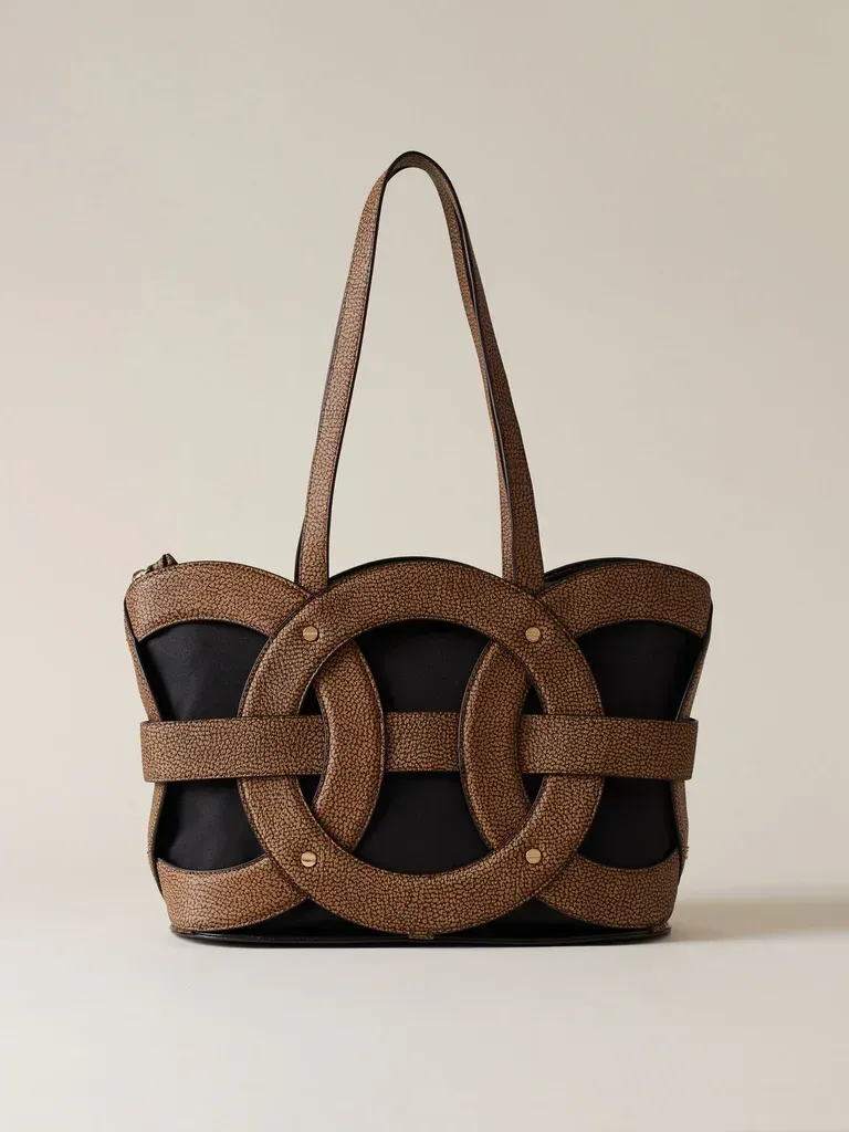 BORBONESE ALL ROUND SHOPPER MEDIUM BORBONESE ALL ROUND SHOPPER MEDIUM, COLORE: OP NATURALE/NERO